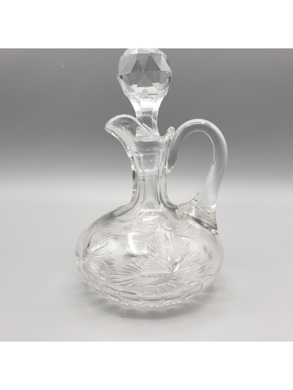 Vintage Cut Glass Cruet Oil Vinegar Faceted Stopper Flower Design Bath Oil